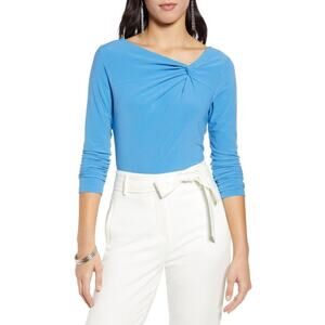Halogen Twist Neck Fashion Knit Top Long Sleeve Blue Size XX-Large